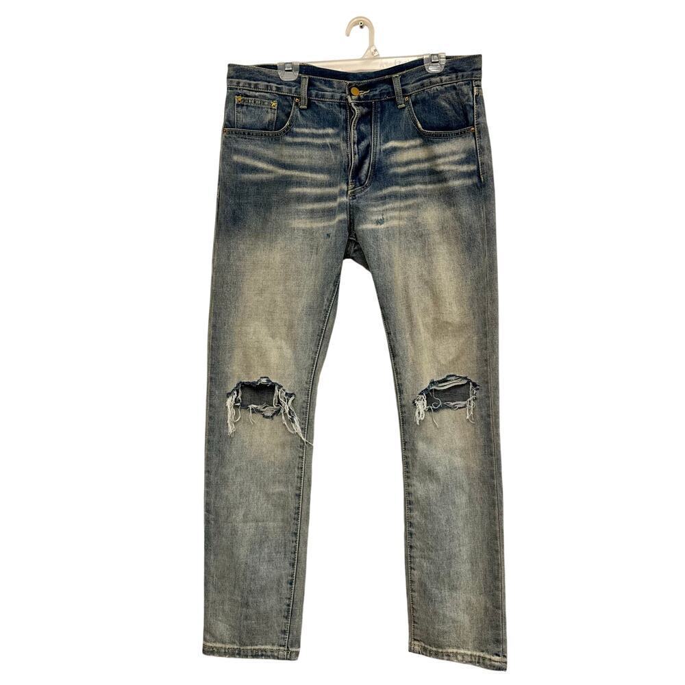 mnlm Grunge Distressed Straight Leg Button Fly Jeans Denim Men’s 34x30 Thrashed